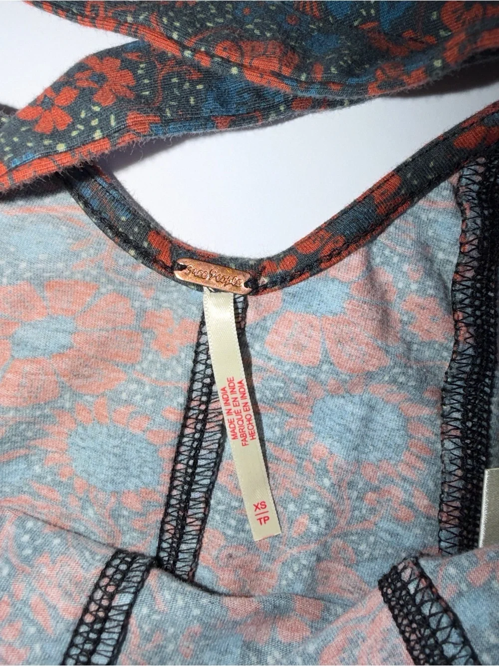 Free People Floral Long-Sleeve Crop Top in Teal and Rust